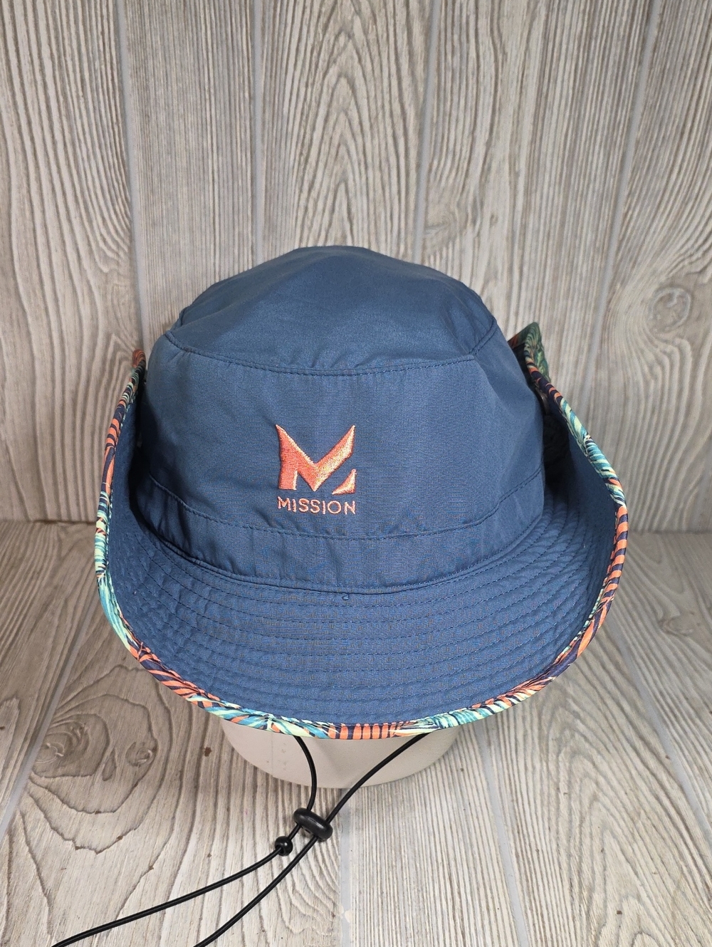 Mission Cooling Bucket Hat Sea Palm and Dusty Blue Tropical Print Brim Hat